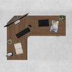 overhead view of an l shape electric standing desk