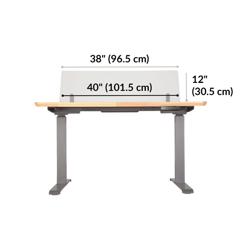 Acrylic Modesty Privacy Panel for the Electric Standing Desk 48 in Frosted Acrylic dimensions, 38 inches wide image number null
