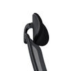 Close-up product image of the black headrest and its adjustable mounting arm attached to the mesh backrest, isolated on a white background.