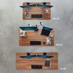 Overhead of view of the three electric standing desk sizes, forty-eight by thirty, sixty by thirty, and seventy-two by thirty.