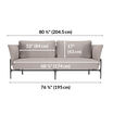 contemporary three-seat sofa in pebble is eighty and a half inches long