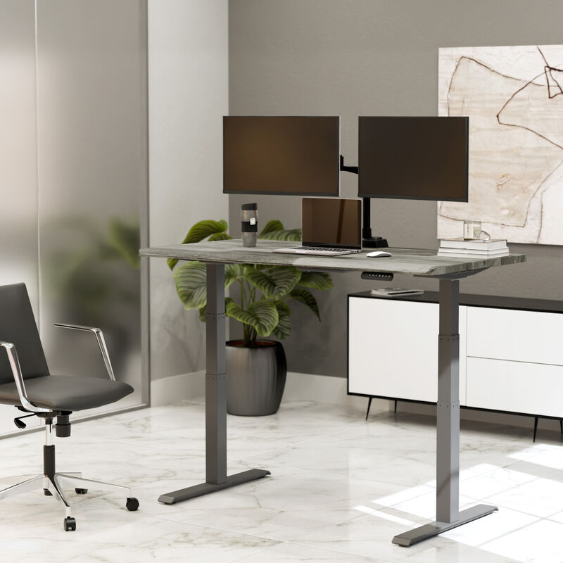 driftwood top finish with slate legs in stand up position in open office image number null