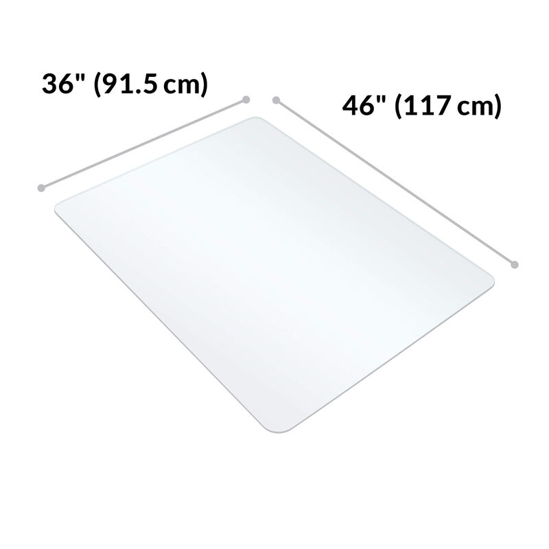 angle view glass chair mat is 46 inches long and 36 inches wide image number null