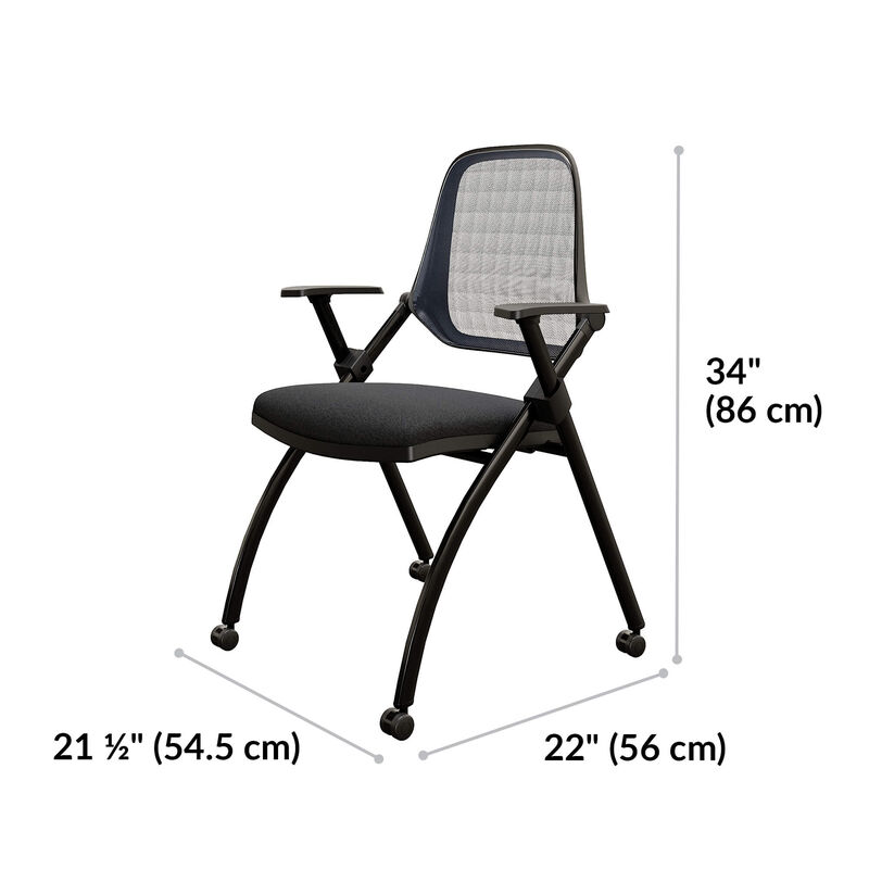 Nesting training chair is 34 inches tall. Between leg width is 21 and a half inches and between leg length is 22 inches image number null
