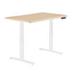 electric standing desk with comfortedge in 48x30 light wood top and white legs in raised position