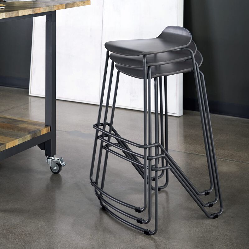 Wood Conference Stool Dark Gray stacked in office image number null