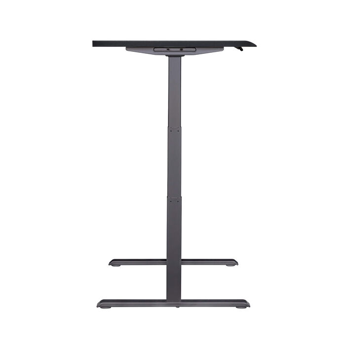 side view of an electric standing desk with a black finish top and slate legs image number 2