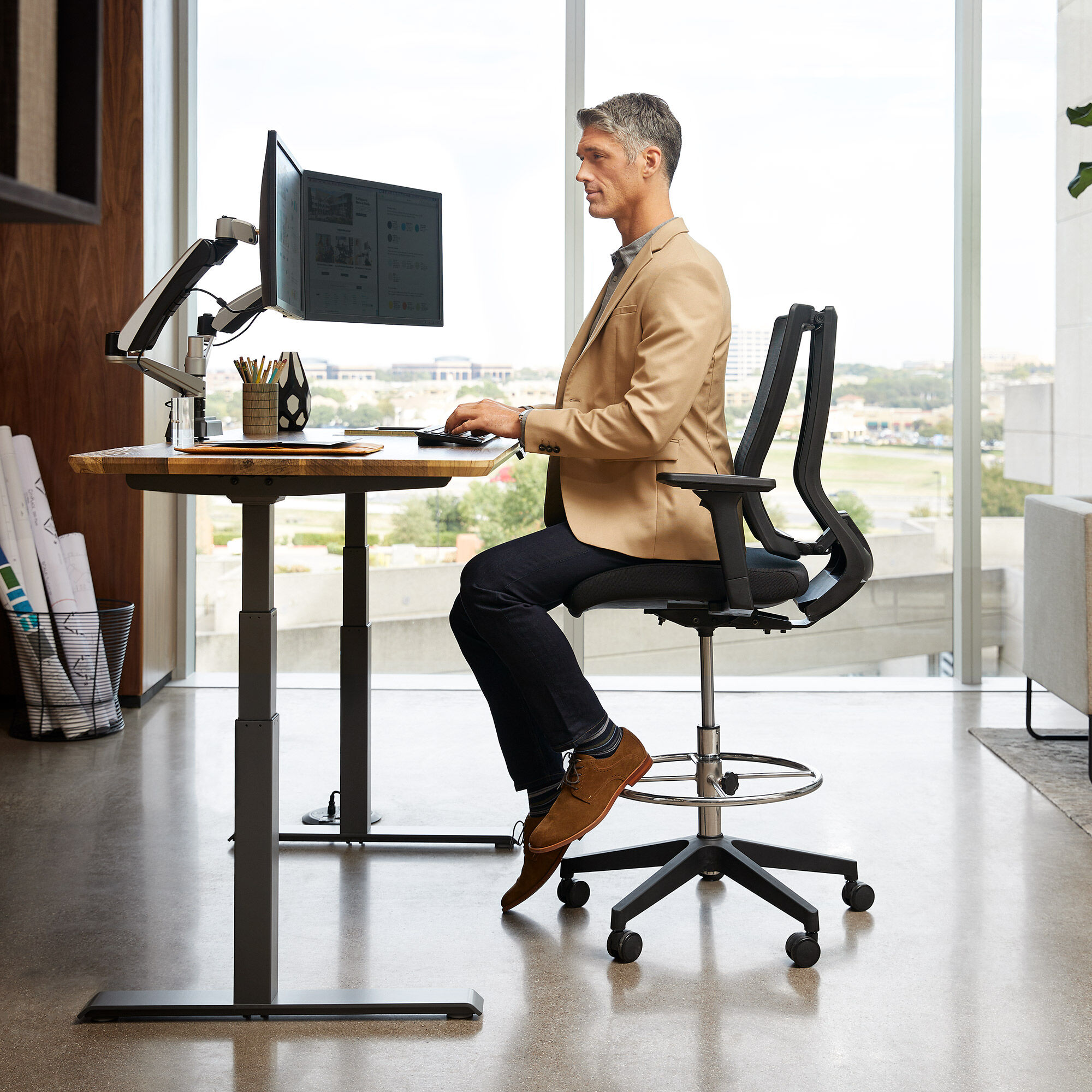 Drafting Chair Tall Office Chair for Standing Desk Adjustable Height w/Footrest 