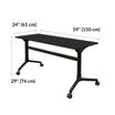 flip top training table 5 ft in black is 60 inches wide and 24 inches deep. Height is 29 inches