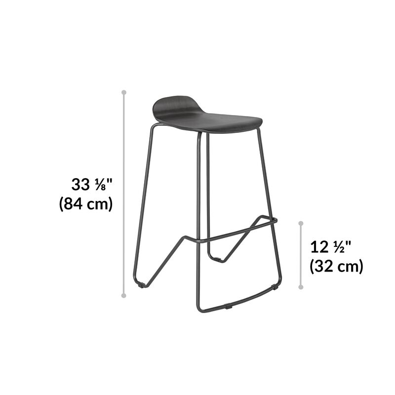 Wood Conference Stool Dark Gray dimensions, 33 1/8 inches high, footrest rung is 12 1/2 inches high image number null