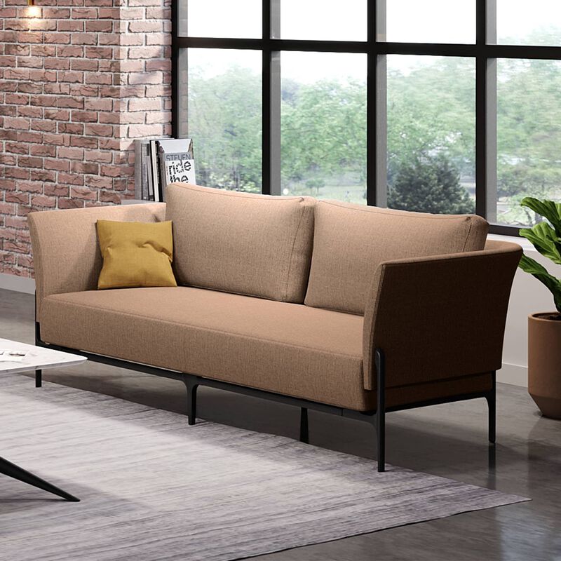 contemporary three-seat sofa in sandstone placed in office setting with windows image number null
