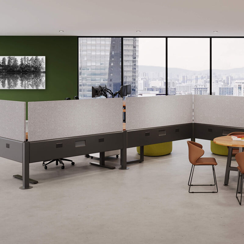 3 beam privacy panels installed on beams in an office setting image number null