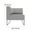 light grey corner seat is 31 inches tall and 29 and a half inches wide 
