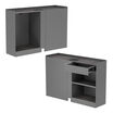 two cubbies in a white back ground with opened drawer