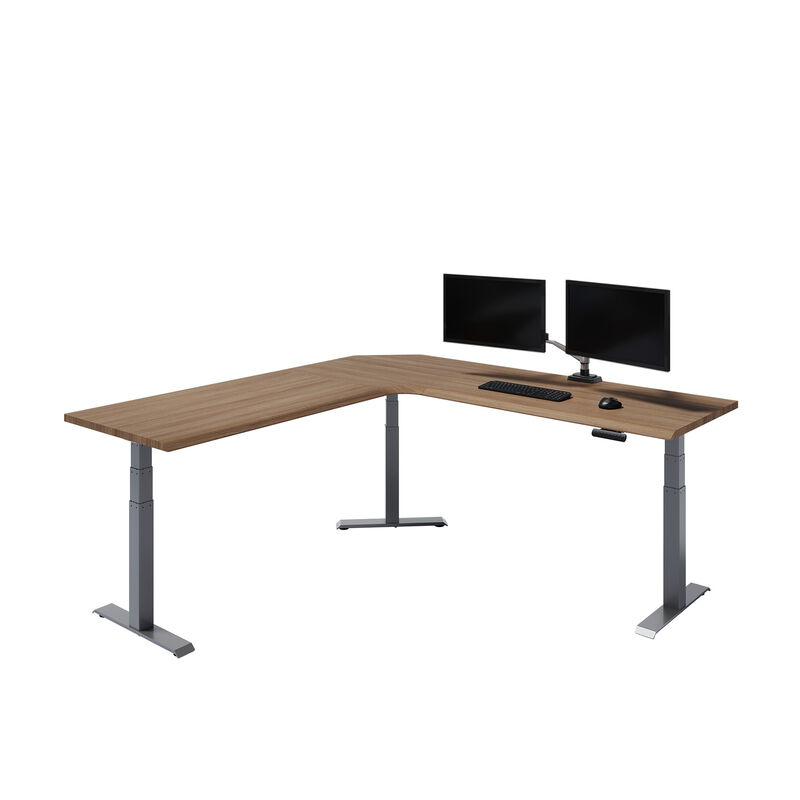 overview image of walnut l shape with monitor on desk image number null