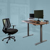bundle includes electric standing desk a dual monitor and laptop stand with task chair and power hub