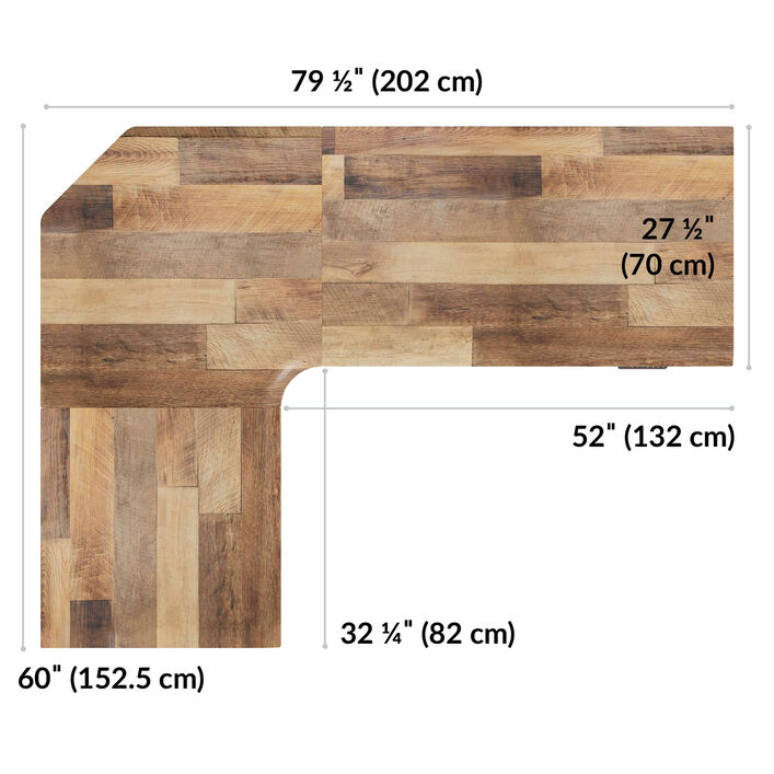 overhead view of L-shape standing desktop that is eighty inches wide and sixty inches deep image number 3