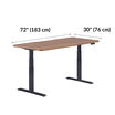 Electric standing desk 72x30 in walnut background is  72 inches wide and 30 inches long 