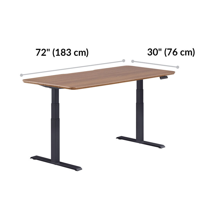Electric standing desk 72x30 in walnut background is  72 inches wide and 30 inches long  image number null