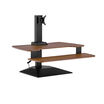 varidesk electric single monitor converter in walnut in a raised position