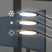 three icons that display warm natural and cool lighting variations