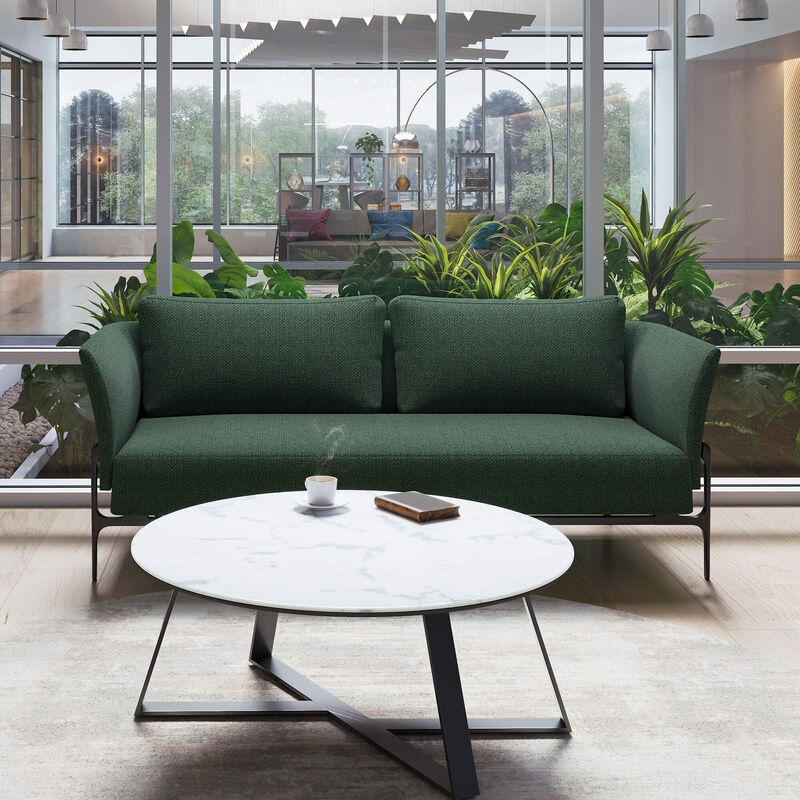 contemporary three-seat sofa in moss geen placed in office setting with the contemporary coffee table image number null