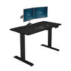 essential electric standing desk split top in black in lowered position
