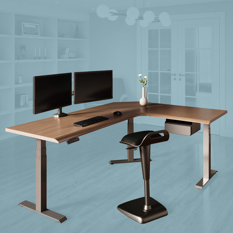 Remote command bundle includes an l shaped desk dual monitor arms active set and undermount storage image number null