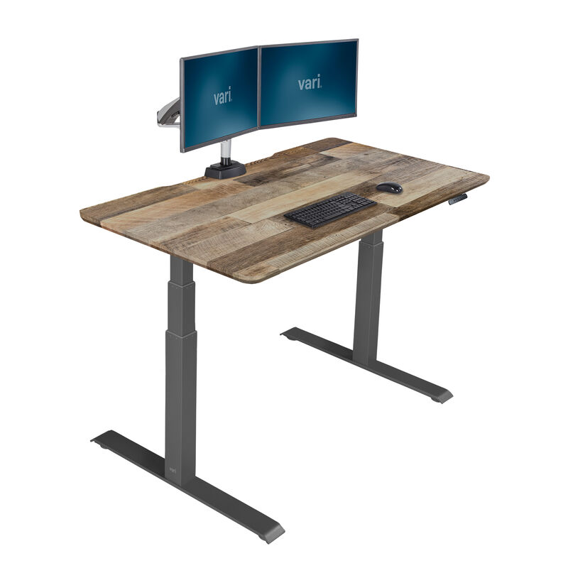 Electric Standing Desk 60x30 in reclaimed wood on white background image number null
