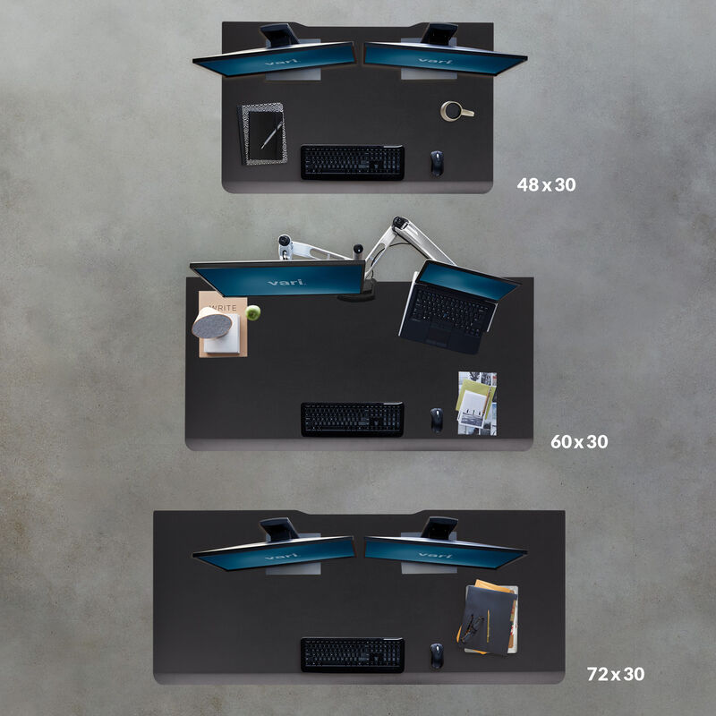 Overhead view of all sizes of Electric Standing Desk with ComfortEdge in black image number null