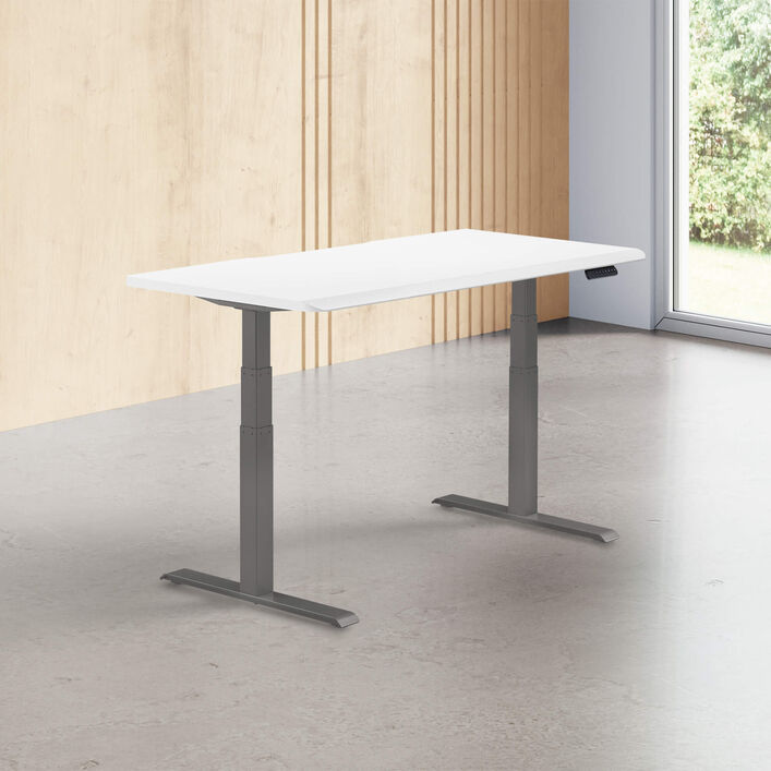 white finish standing desk top with slate legs in a open office image number 0