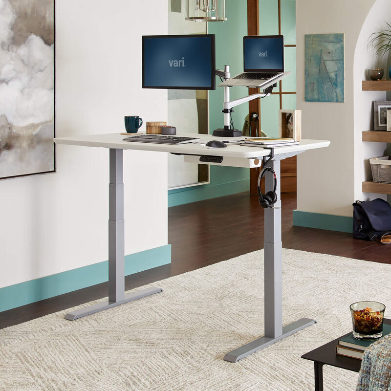 Electric Standing Desk 60x30 White in raised position at home image number null