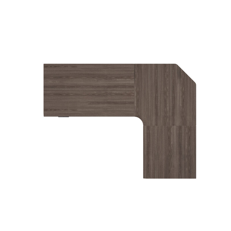 overview image of espresso wood finish l shape electric standing desk with a left return image number null