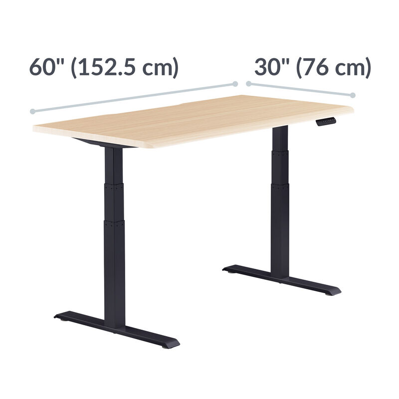 Electric Standing Desk 60x30 light wood base is 30 inches deep and 60 inches wide image number null