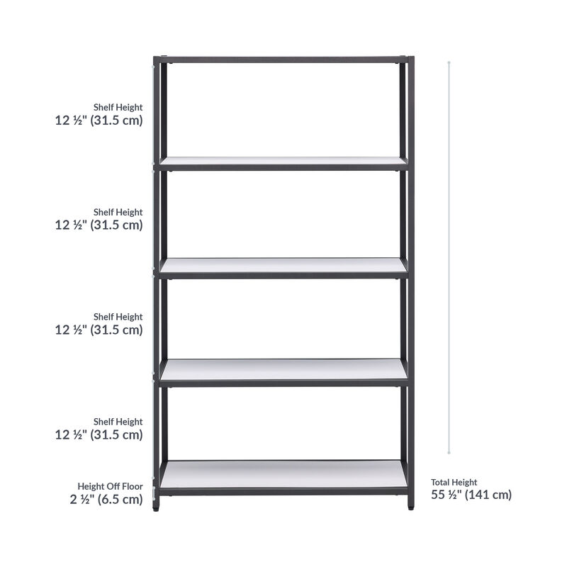 5-tier shelf in white finish with measurements image number null