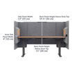 raised vari focus electric on desk with side panel of 13 inches, inner side panel of 19 3/4 inches, back panel height below desk of 4 inches, back panel height above desk of 19 inches 