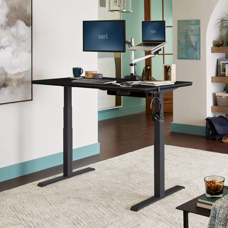 Electric Standing Desk 60x30 Black in raised position at home image number null