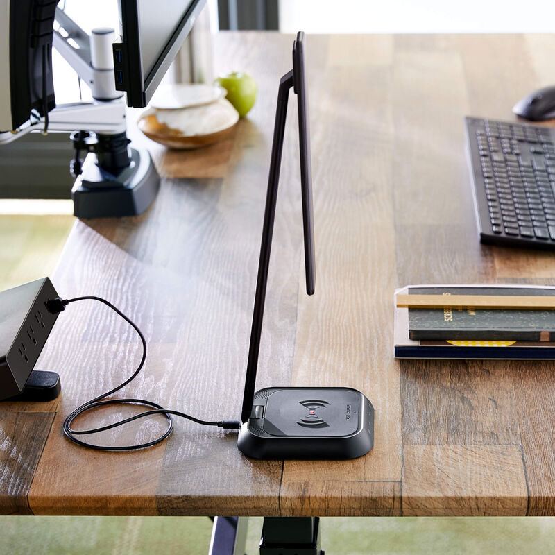 LED Task Lamp + Wireless Charger on desk with light lowered image number null