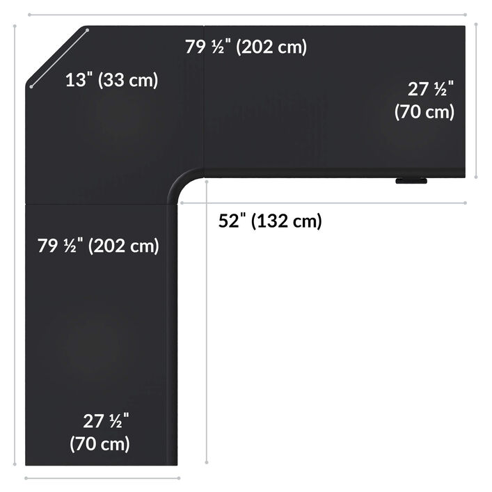 overhead view of L-shape standing desktop that is eighty inches wide and eighty inches deep image number 3