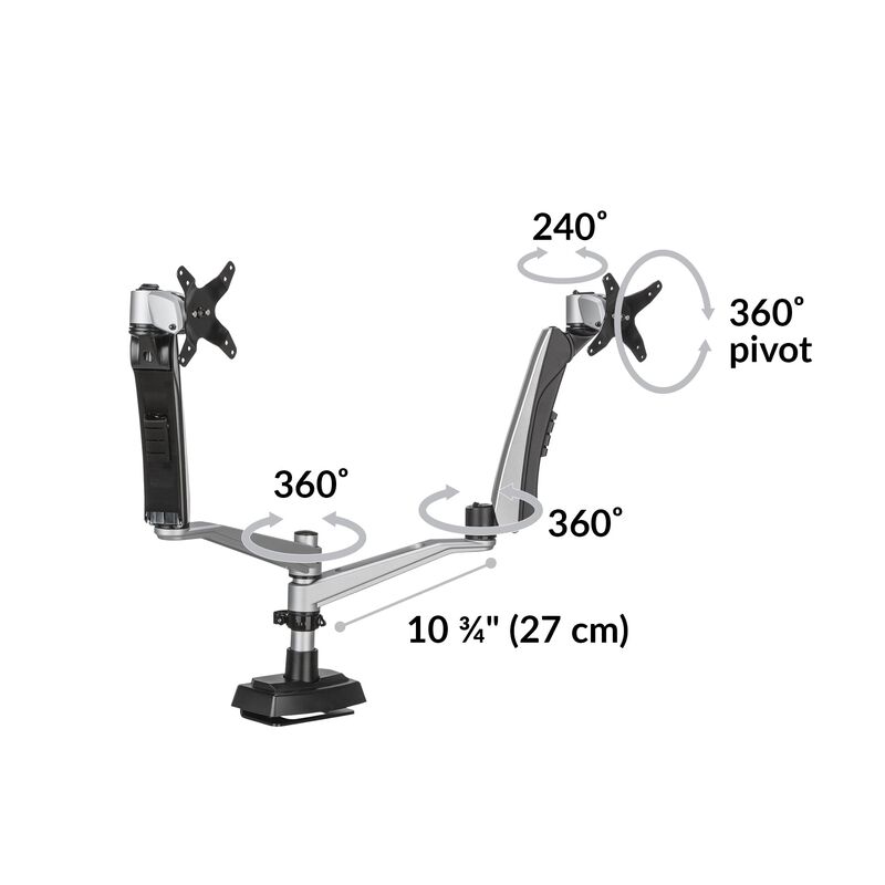 dual-monitor arm has three hundred and sixty degree rotation capabilities image number null