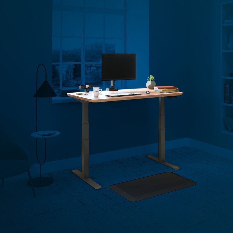 sit stand workstation bundle in a home office with a blue mask  image number null
