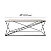 lounge table is 47 inches wide and 17 and 3 quarter inches tall 
