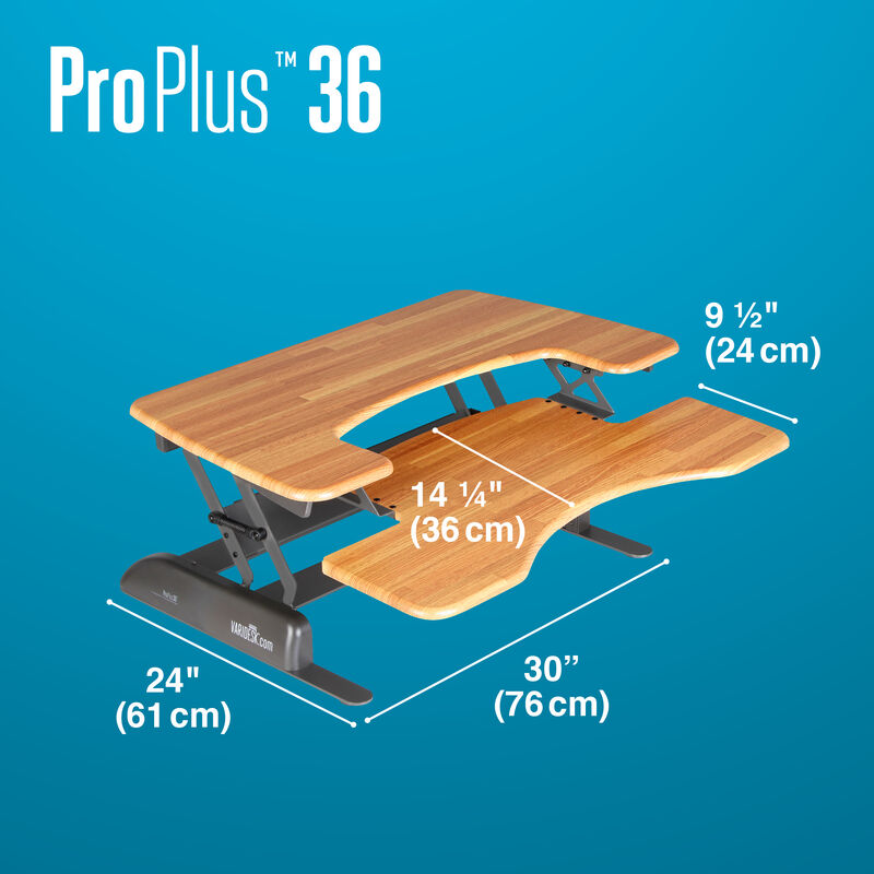 VariDesk Pro Plus 36 Butcher Block depth of desk base is 24 inches deep image number null