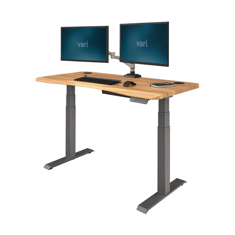 angle view of ergo electric standing desk in butcher block image number null
