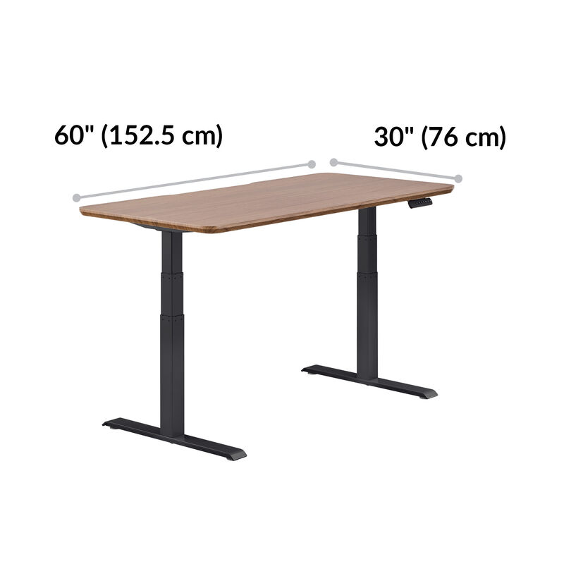 Electric Standing Desk 60x30 walnut top Black base is 30 inches deep and 60 inches wide image number null