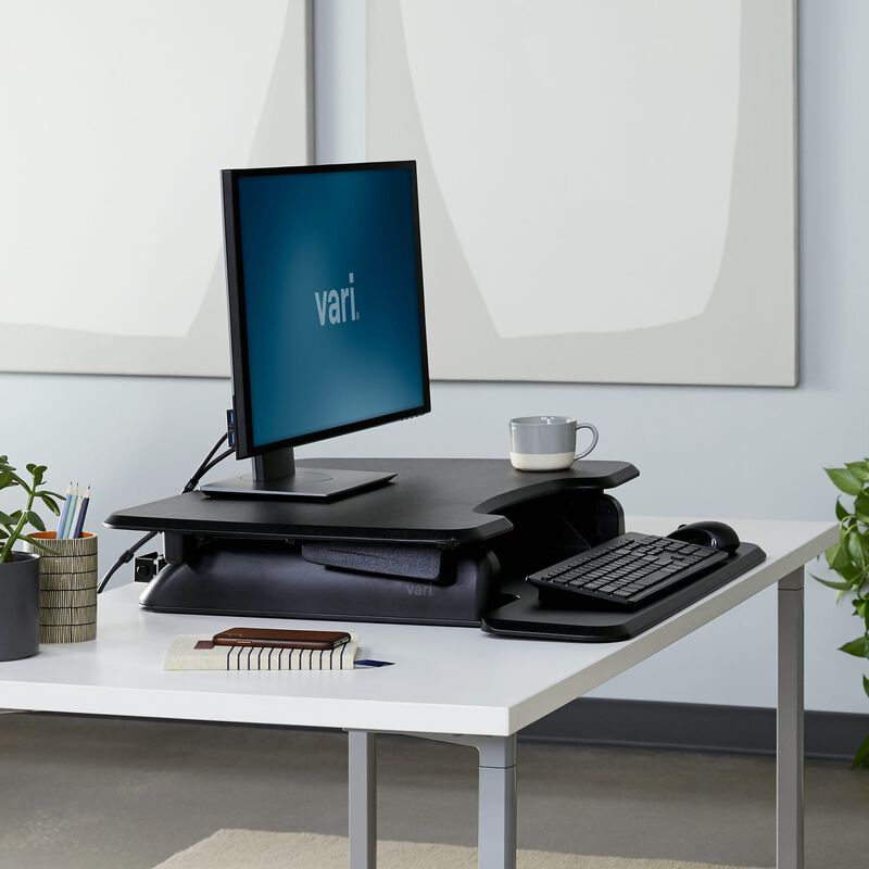varidesk basic 30 in black lowered on top of existing desk image number null