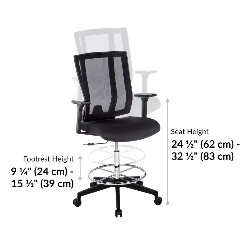 vari drafting chair seat height is 24 and a half inches to 32 and a half inches image number null
