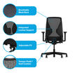 Black ergonomic Tempur-Pedic office chair from Vari with breathable mesh back, adjustable fit, integrated lumbar support and tempur-pedic seat cushion
