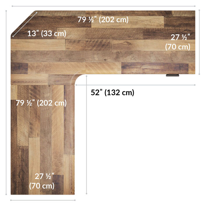 overhead view of L-shape standing desktop that is eighty inches wide and eighty inches deep image number 3