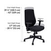 essential task chair height range is 39 and a half inches to 43 inches. Seat height range is 17 to 20 and a half inches.
